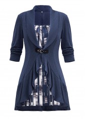 Navy tops,Geometric tops,Striped tops,ROTITA Plus Size Navy Geometric Print Fake Two Piece Twinset