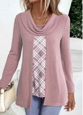 Rotita Plaid Dusty Purple Draped Neck Fake Zweiteiler Twinset