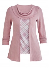 Dusty Purple tops,Plaid tops,ROTITA Plaid Dusty Purple Draped Neck Fake Two Piece Twinset