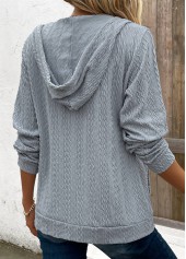 Light Grey tops,Plain Color tops,Pocket Light Grey Hooded Long Sleeve Coat