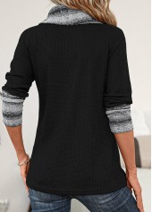 Black tops,Striped tops,Geometric tops,Ombre tops,ROTITA Patchwork Striped Black Cowl Neck Long Sleeve Sweatshirt