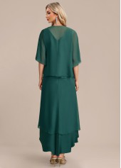 Green dresses,Plain Color dresses,Party dresses,Elegant dresses,ROTITA Scalloped Hem Green High Low Dress and Cardigan