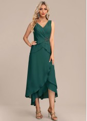 Green dresses,Plain Color dresses,Party dresses,Elegant dresses,ROTITA Scalloped Hem Green High Low Dress and Cardigan