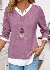 T-shirt à col fendu pourpre rougeâtre foncé patchwork rotita
