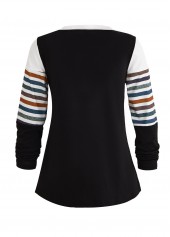 Multi Color tops,Black tops,Striped tops,Geometric tops,ROTITA Patchwork Striped Multi Color Round Neck T Shirt