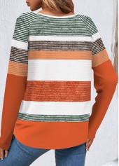 Orange tops,White tops,Striped tops,Geometric tops,ROTITA Button Multi Stripe Print Orange T Shirt
