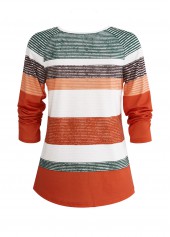 Orange tops,White tops,Striped tops,Geometric tops,ROTITA Button Multi Stripe Print Orange T Shirt