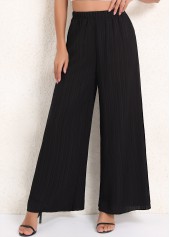 Black bottoms,Plain Color bottoms,Ruched Black Elastic Waist High Waisted Pants