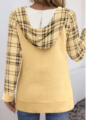 Light Yellow plus size,Plaid plus size,Geometric plus size,Striped plus size,ROTITA Plus Size Patchwork Light Yellow Plaid Long Sleeve Hoodie