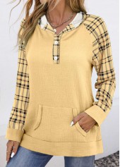 Light Yellow plus size,Plaid plus size,Geometric plus size,Striped plus size,ROTITA Plus Size Patchwork Light Yellow Plaid Long Sleeve Hoodie