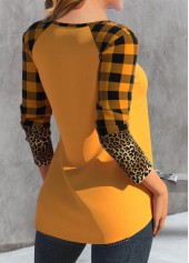 Orange tops,Halloween tops,Plaid tops,Leopard tops,Geometric tops,ROTITA Patchwork Halloween Print Orange Round Neck T Shirt