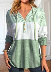 Hellgrüner Rotita-Patchwork-Kapuzenpullover mit langen Ärmeln