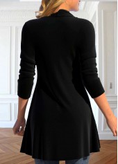 Black tops,Plain Color tops,ROTITA Black Shawl Collar Long Sleeve Fake Two Piece Twinset