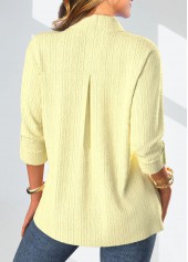 Light Yellow tops,Plain Color tops,ROTITA Lace Light Yellow Shirt Collar Long Sleeve Blouse