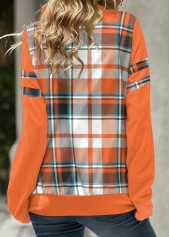 Orange tops,Plaid tops,Striped tops,Geometric tops,ROTITA Patchwork Plaid Orange Cowl Neck Long Sleeve Sweatshirt