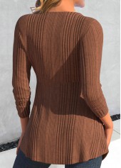 Dark Coffee tops,Geometric tops,Striped tops,Tribal tops,ROTITA Button Geometric Print Dark Coffee T Shirt