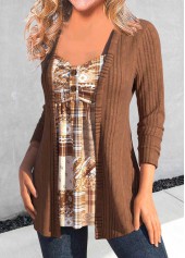 Dark Coffee tops,Geometric tops,Striped tops,Tribal tops,ROTITA Button Geometric Print Dark Coffee T Shirt