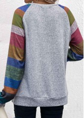 Light Grey Marl tops,Rainbow Color tops,Striped tops,ROTITA Button Striped Light Grey Marl T Shirt