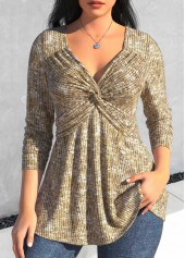 ROTITA Twist Light Camel Heart Collar T Shirt