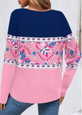 Multi Color tops,Tribal tops,Plants tops,Striped tops,Geometric tops,ROTITA Button Tribal Print Multi Color T Shirt