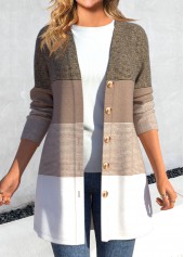 Rotita-Knöpfe gestreifter hellkamelfarbener Langarmmantel