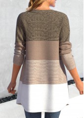 Light Camel tops,Striped tops,Geometric tops,ROTITA Button Striped Light Camel Long Sleeve Coat