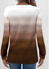 Dark Camel tops,Ombre tops,Chevron tops,ROTITA Button Ombre Dark Camel Round Neck T Shirt