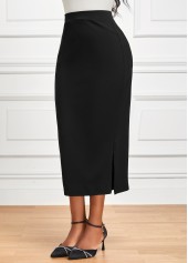 Black bottoms,Plain Color bottoms,Side Split Black Elastic Waist Bodycon Skirt