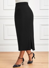 Black bottoms,Plain Color bottoms,Side Split Black Elastic Waist Bodycon Skirt
