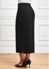Black bottoms,Plain Color bottoms,Side Split Black Elastic Waist Bodycon Skirt