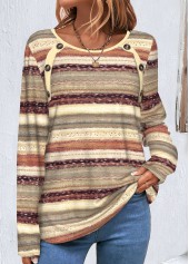 ROTITA Button Geometric Print Multi Color T Shirt