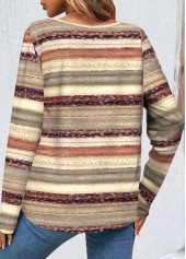 Multi Color tops,Geometric tops,Striped tops,ROTITA Button Geometric Print Multi Color T Shirt