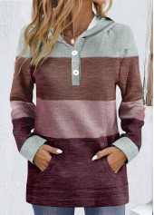 Rotita Pocket gestreifter mehrfarbiger Kapuzenpullover mit langen Ärmeln