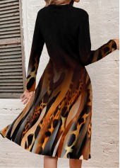 Black dresses,Leopard dresses,Geometric dresses,Ombre dresses,Striped dresses,Everyday dresses,Casual dresses,ROTITA Button Leopard Black A Line V Neck Dress