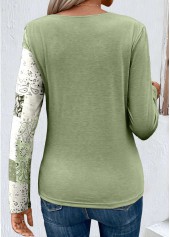 Light Green tops,Tribal tops,Paisley tops,Geometric tops,ROTITA Asymmetry Patchwork Light Green Scoop Neck T Shirt