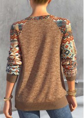 Dark Camel tops,Tribal tops,Geometric tops,Striped tops,ROTITA Lace Up Tribal Print Dark Camel T Shirt