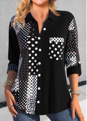 rotita blouse asymétrique à pois col chemise noir