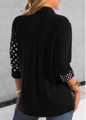 Black tops,Dot tops,Geometric tops,ROTITA Asymmetry Polka Dot Black Shirt Collar Blouse