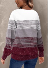 Wine Red plus size,White plus size,Geometric plus size,Striped plus size,ROTITA Plus Size Wine Red Geometric Print Round Neck Sweatshirt