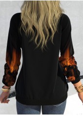 Black tops,Halloween tops,Ombre tops,Animal Print tops,ROTITA Patchwork Halloween Print Black V Neck Long Sleeve Sweatshirt