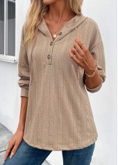 Button Light Camel Long Sleeve Hoodie