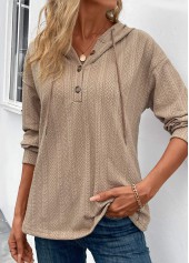 Light Camel tops,Plain Color tops,Button Light Camel Long Sleeve Hoodie