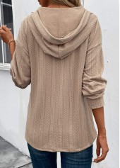 Light Camel tops,Plain Color tops,Button Light Camel Long Sleeve Hoodie