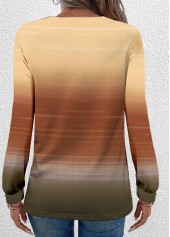 Yellow tops,Ombre tops,Striped tops,ROTITA Button Ombre Yellow Round Neck Long Sleeve T Shirt