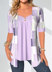 Rotita Patchwork geometrischen Druck hellviolett gefälschte zweiteilige Twinset