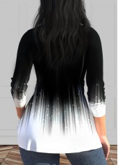 Black tops,White tops,Ombre tops,ROTITA Twist Ombre Black V Neck Long Sleeve T Shirt