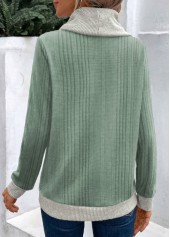 Sage Green tops,Contrast Color tops,ROTITA Sage Green Cowl Neck Long Sleeve Patchwork Sweatshirt
