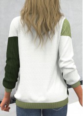 Light Green tops,White tops,Contrast Color tops,ROTITA Light Green Round Neck Patchwork Long Sleeve Sweatshirt