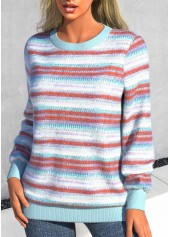 Light Blue tops,Plain Color tops,ROTITA Light Blue Round Neck Patchwork Long Sleeve Sweatshirt