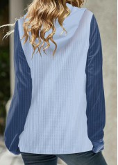 Denim Blue tops,Tribal tops,Geometric tops,ROTITA Asymmetry Patchwork Denim Blue Long Sleeve Hoodie